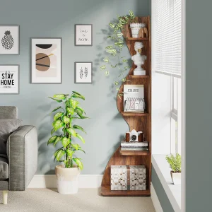 Tribesigns Corner Shelf, Rustic 5-Tier - Thumbnail Image 3