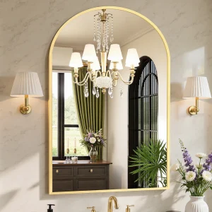 Arched Gold Large Size Mirror Over Sink Modern Wall Mirrors Arch Decorative for Entryway Bedroom Vanity Horizontal or Vertical Hanging