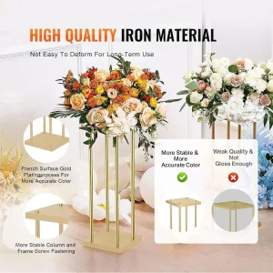 4 Pcs Gold Metal Flower Stand 23.6 in Tall Wedding Aisle Centerpiece - Thumbnail Image 3