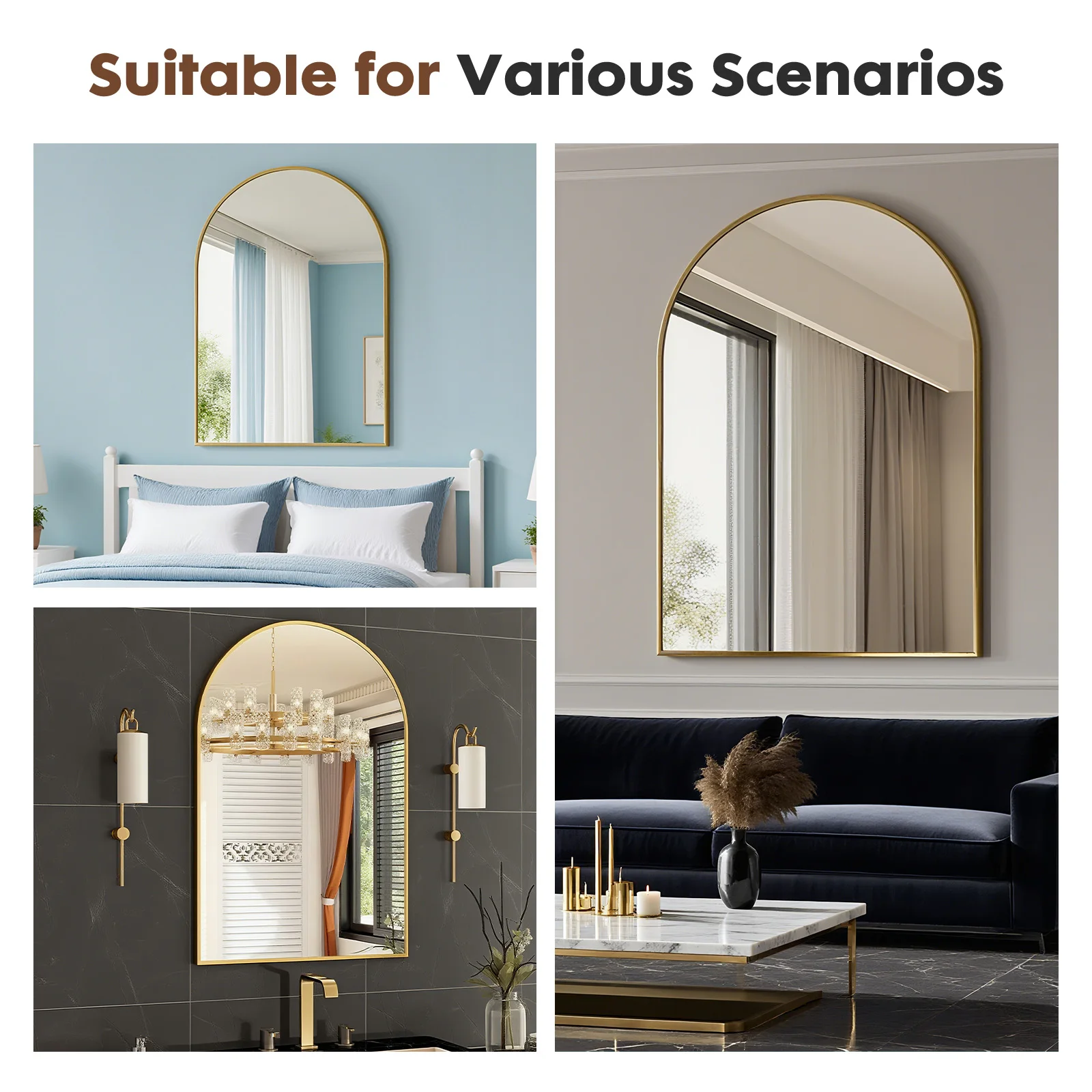 26"x38" Arched Metal Framed Mirrors for Wall Decor - Image 5
