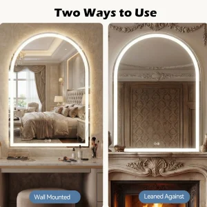 JHK Arched LED Bathroom Vanity Mirror for Wall Backlit Mirror with 3-Color Lights - Thumbnail Image 5