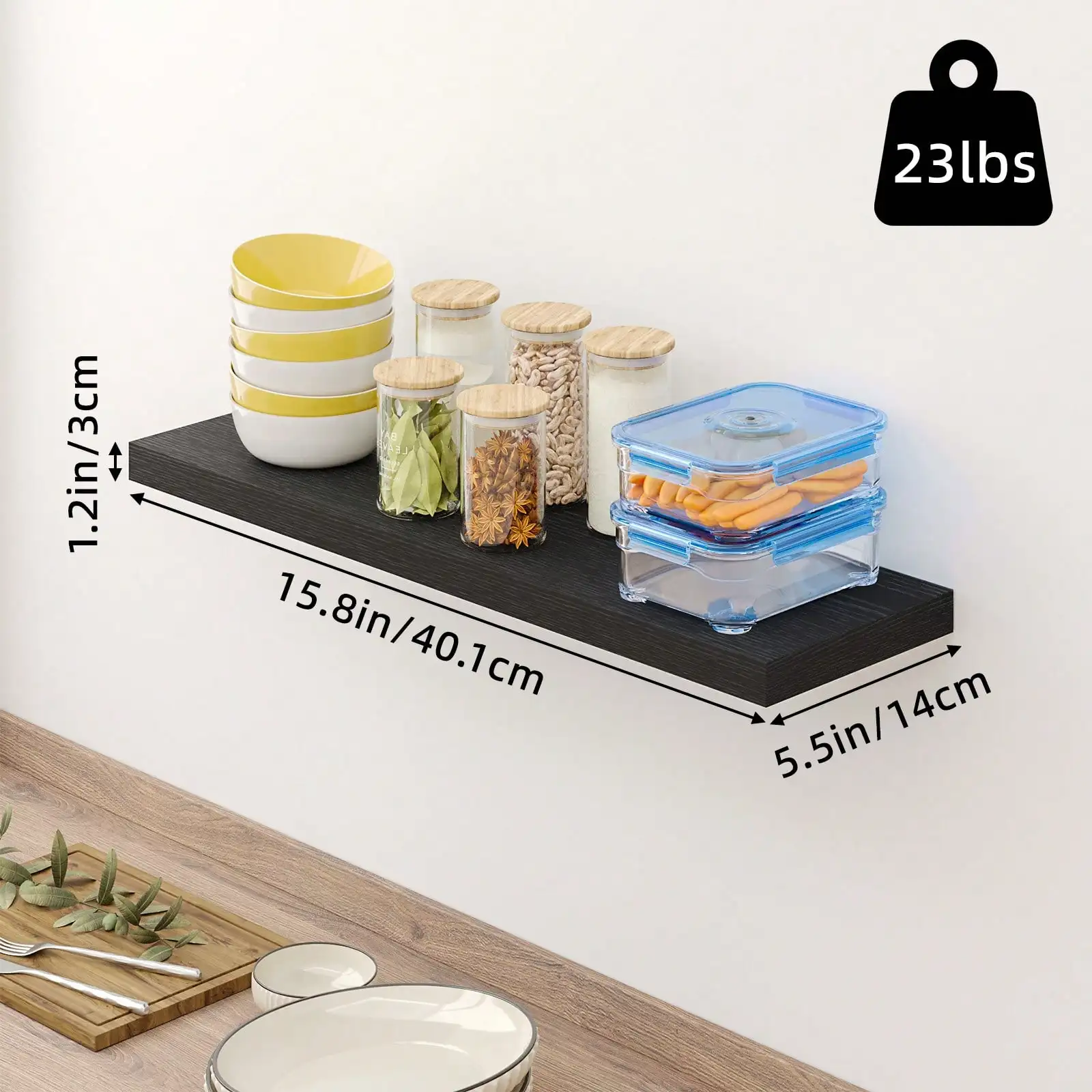 4 Pack Floating Shelves  Black Wood - Image 2