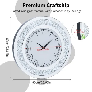 Silver/Tawny Tinted Round Mirror Clock Crystal Sparkle - Thumbnail Image 7