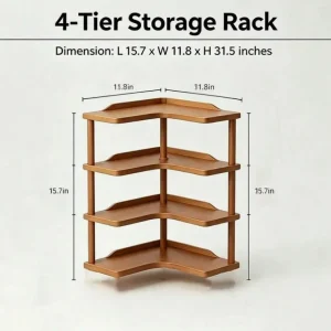 Freestanding Wood Corner Organizer Shelf, Space Saving Drill-Free Multi-Tier Washable Display Shelving - Thumbnail Image 7