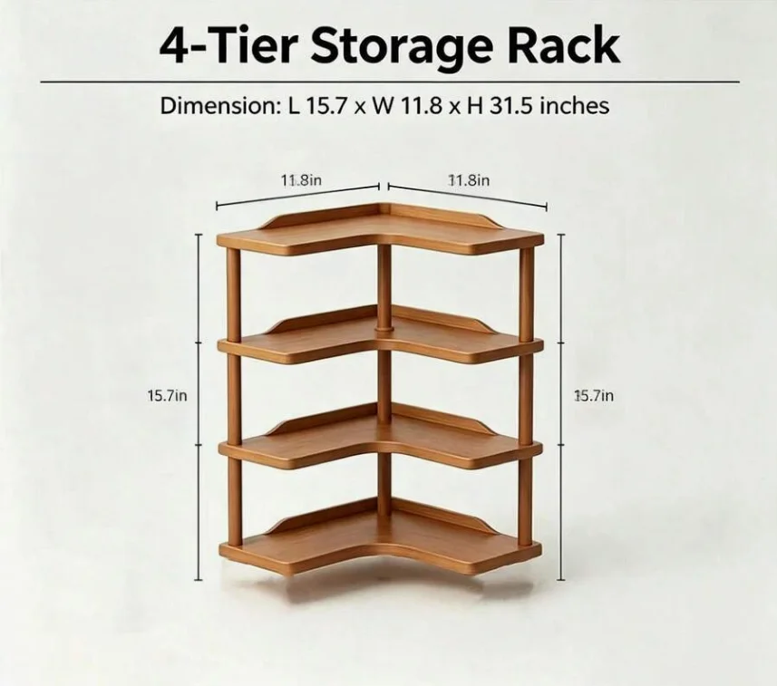 Freestanding Wood Corner Organizer Shelf, Space Saving Drill-Free Multi-Tier Washable Display Shelving - Image 7