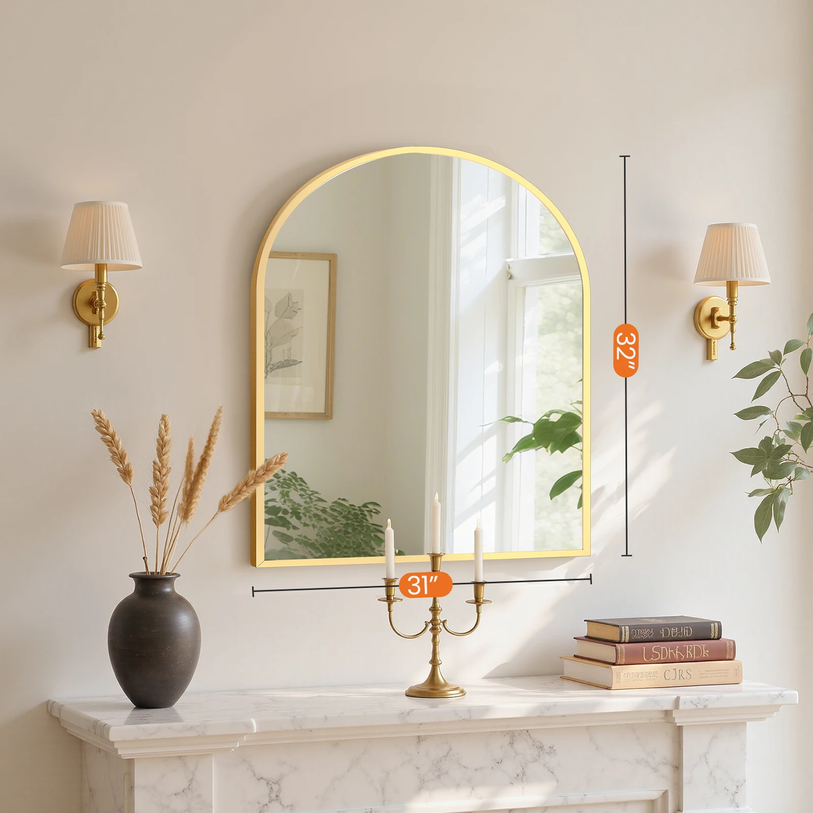 Arched Gold Large Size Mirror Over Sink Modern Wall Mirrors Arch Decorative for Entryway Bedroom Vanity Horizontal or Vertical Hanging - Image 9