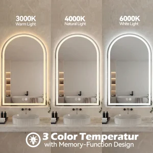 JHK Arched LED Bathroom Vanity Mirror for Wall Backlit Mirror with 3-Color Lights - Thumbnail Image 4