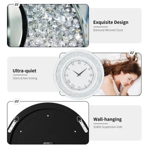Silver/Tawny Tinted Round Mirror Clock Crystal Sparkle - Thumbnail Image 5