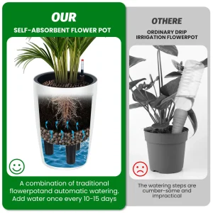 16 Inch Tall Self Watering Planters Set Of 2 With Water Level Indicator, Drainage Reservoir - Thumbnail Image 4