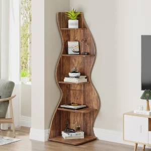 Tribesigns Corner Shelf, Rustic 5-Tier - Thumbnail Image 4
