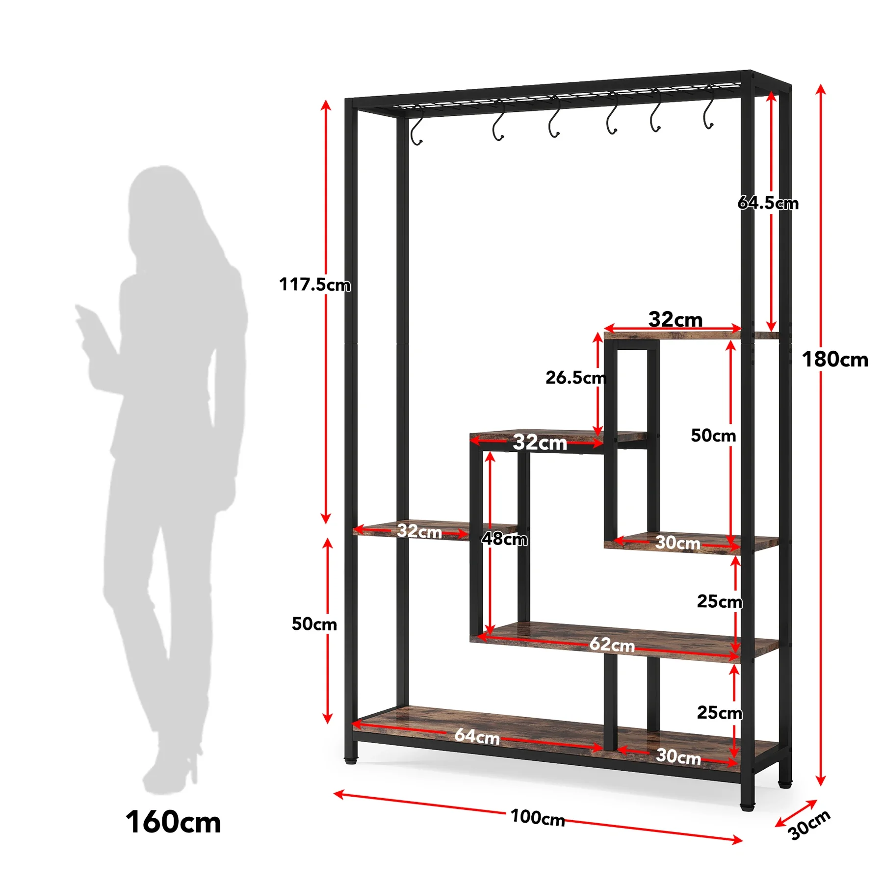 Tribesigns 5 Tiers Tall Indoor Plant Stand 70.9 inches Metal 10 PC S Hanging Hooks for Garden - Image 5
