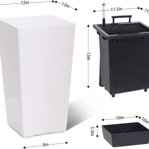 16" Tall Planters Set of 2, Indoor & Outdoor Black Planter Pots,  Drainage Holes, Water Level Monitor, and Inner Bucket, - Thumbnail Image 8