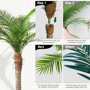 4/5/6/7/8/9FT Faux Palm Tree, Artificial Golden Cane Palm Tree Outdoor Indoor, - Thumbnail Image 5