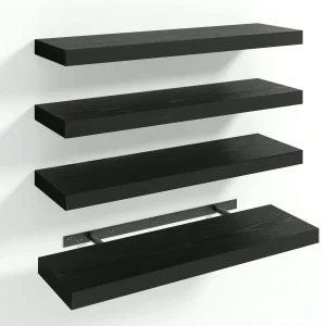 4 Pack Floating Shelves  Black Wood