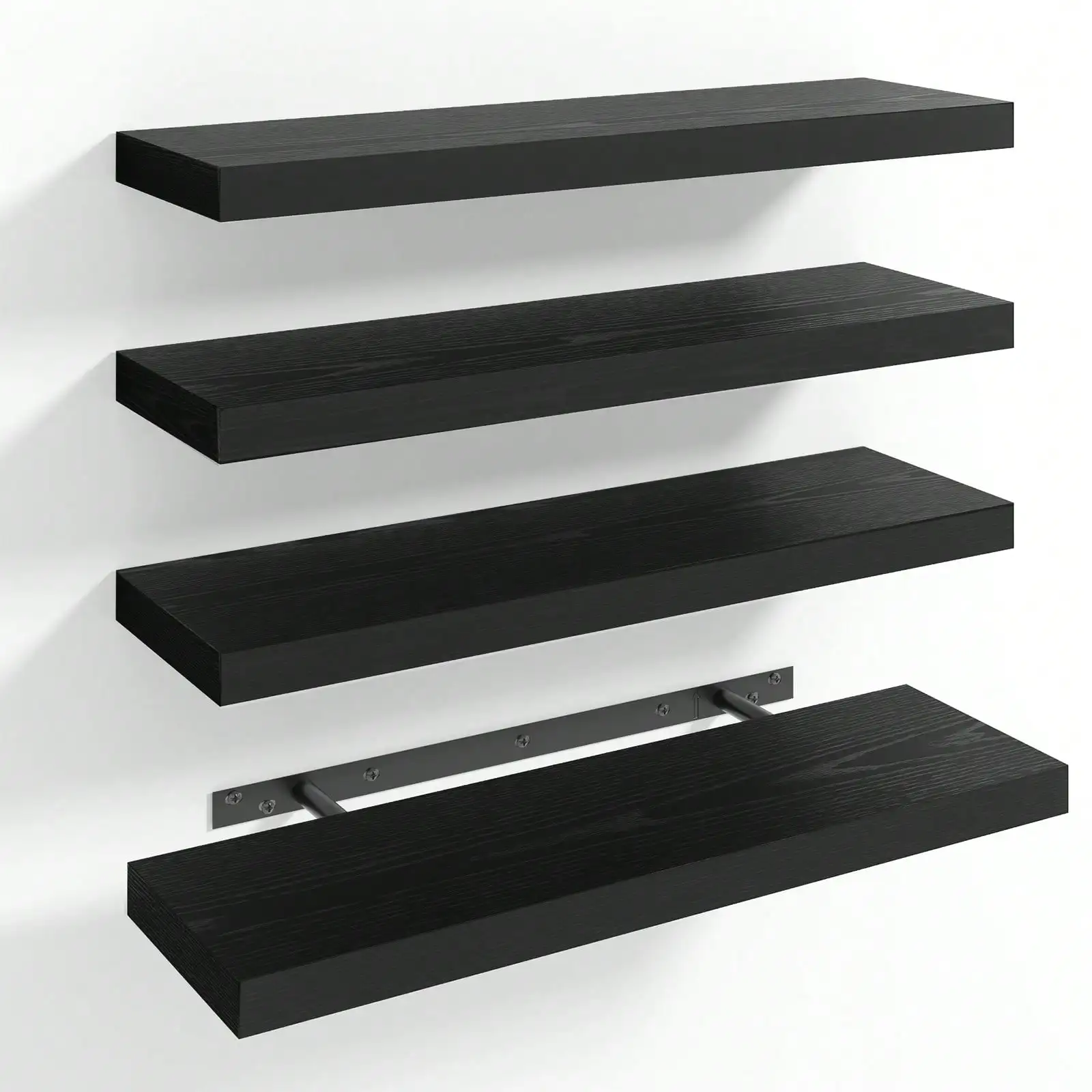 4 Pack Floating Shelves  Black Wood - Image 1