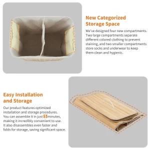 Bamboo Laundry Hamper Large 106L with Removable 4-Section Liner, - Thumbnail Image 3