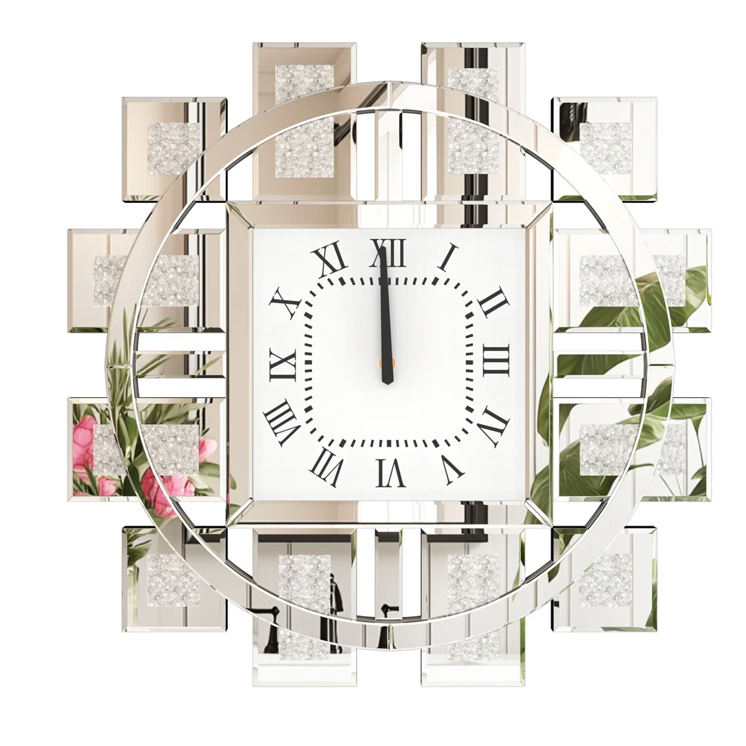 Battery Operated Decorative Wall Clock with Silver/ Golden Crystal Crushed Diamond Inlay - Image 8