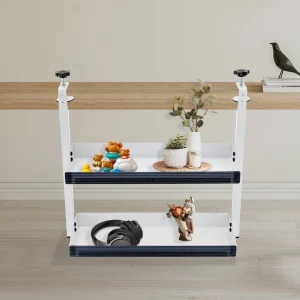 Clamp-on Desk Shelf, 2-Tier, Above or Under Table Corner Shelves Metal Organizer, - Thumbnail Image 3