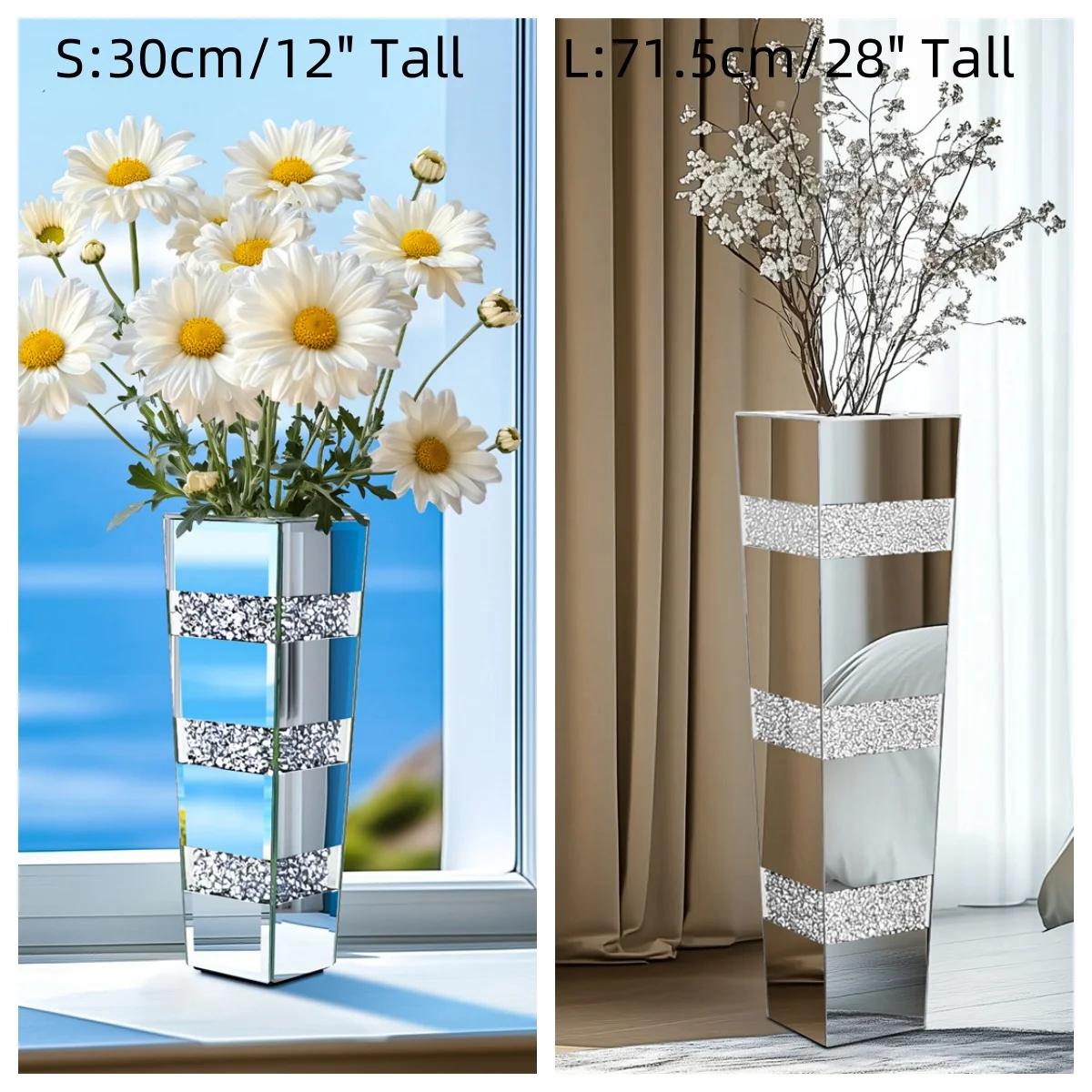 Crystal Silver Standing Mirrored Flower Vase - Image 2