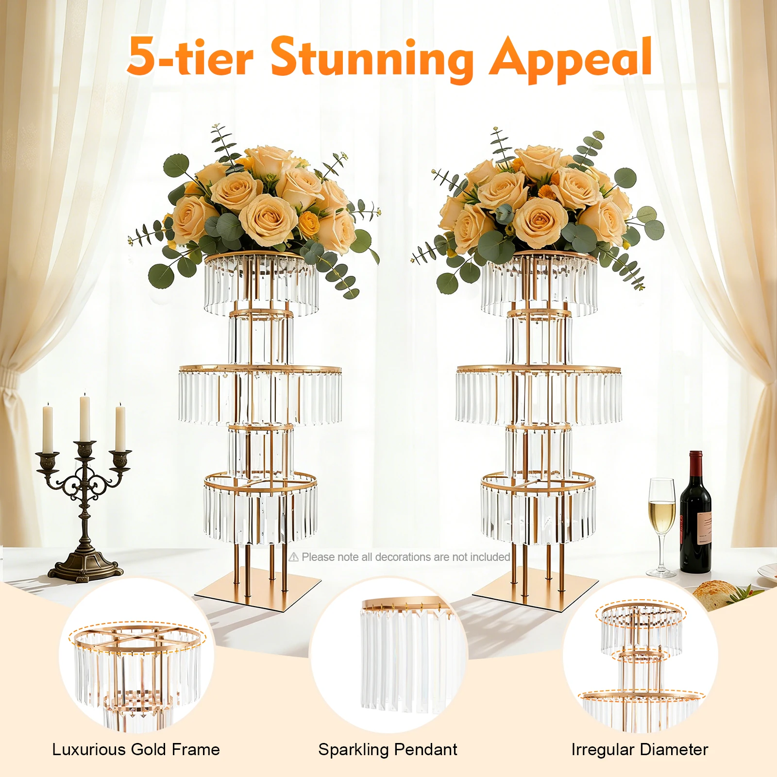 1/2Pcs 5-Tier Gold Acrylic Flower Stand 110cm Crystal Style Floor Standing Centerpiece - Image 1