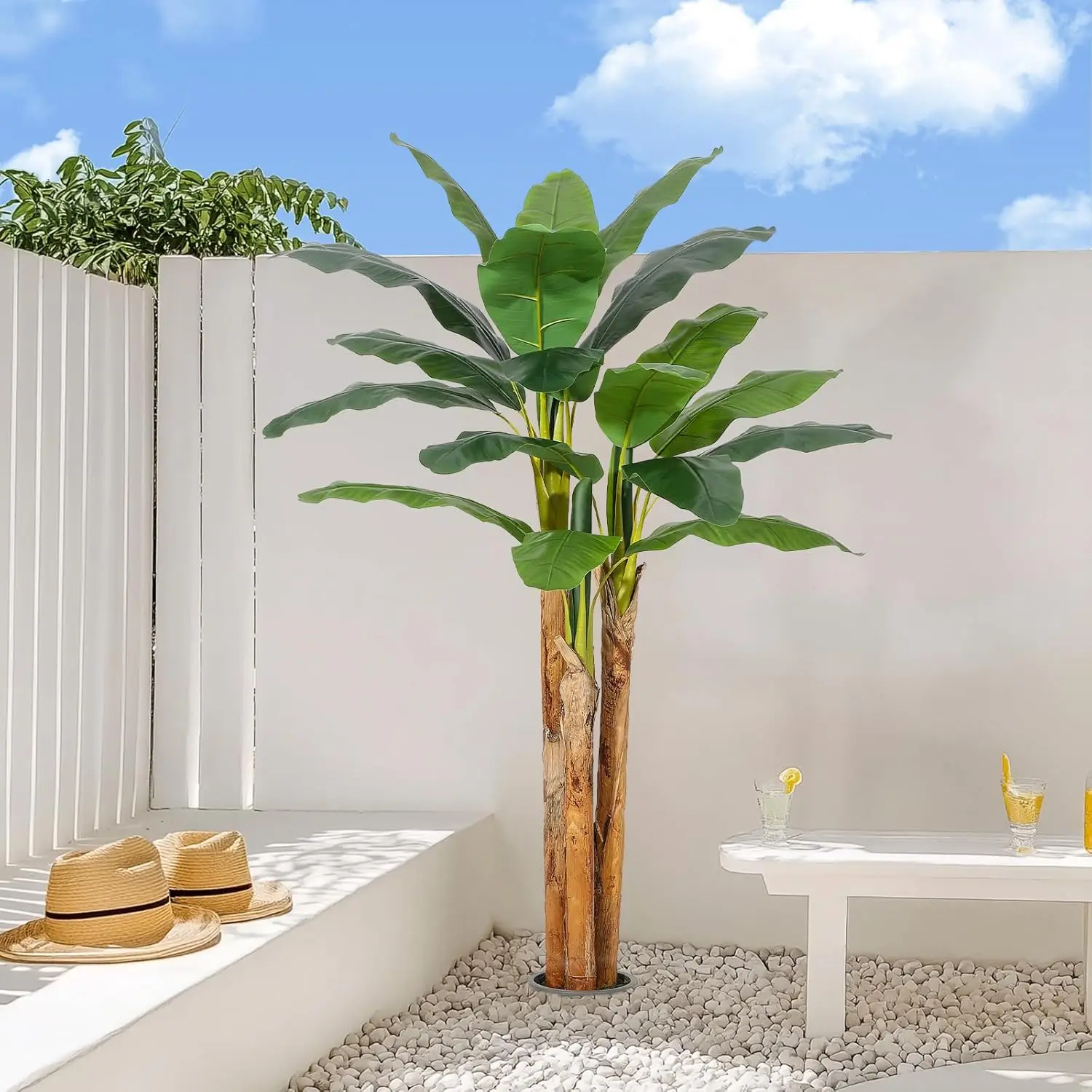 5FT/6FT Artificial Banana Tree,Tall Faux Tropical Plant in Grey Planter, - Image 4