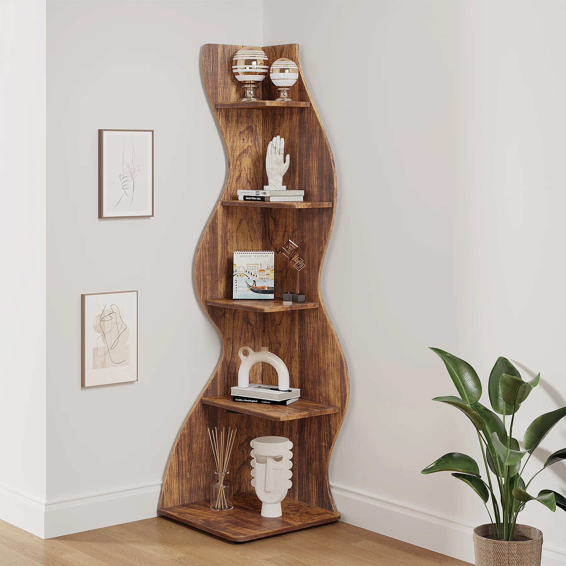 Tribesigns Corner Shelf, Rustic 5-Tier - Image 1