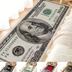 1pc Interesting Portrait & Dollar Bill Pattern Rug, Washable All Season Bedside Mat