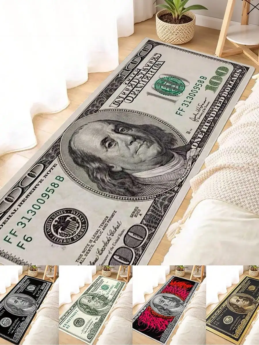 1pc Interesting Portrait & Dollar Bill Pattern Rug,  Washable All Season Bedside Mat - Image 1
