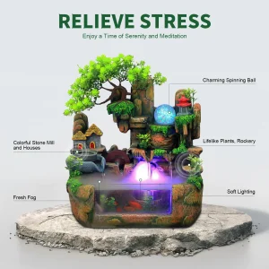 Feng Shui Money Tree Water Fountain, Circulating Fish Tank Waterfall with Resin Rockery - Thumbnail Image 4