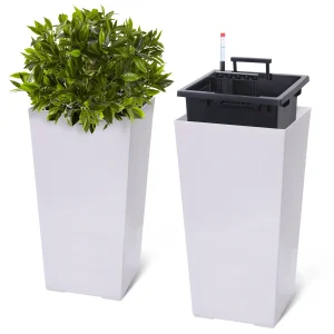 16" Tall Planters Set of 2, Indoor & Outdoor Black Planter Pots,  Drainage Holes, Water Level Monitor, and Inner Bucket, - Thumbnail Image 3