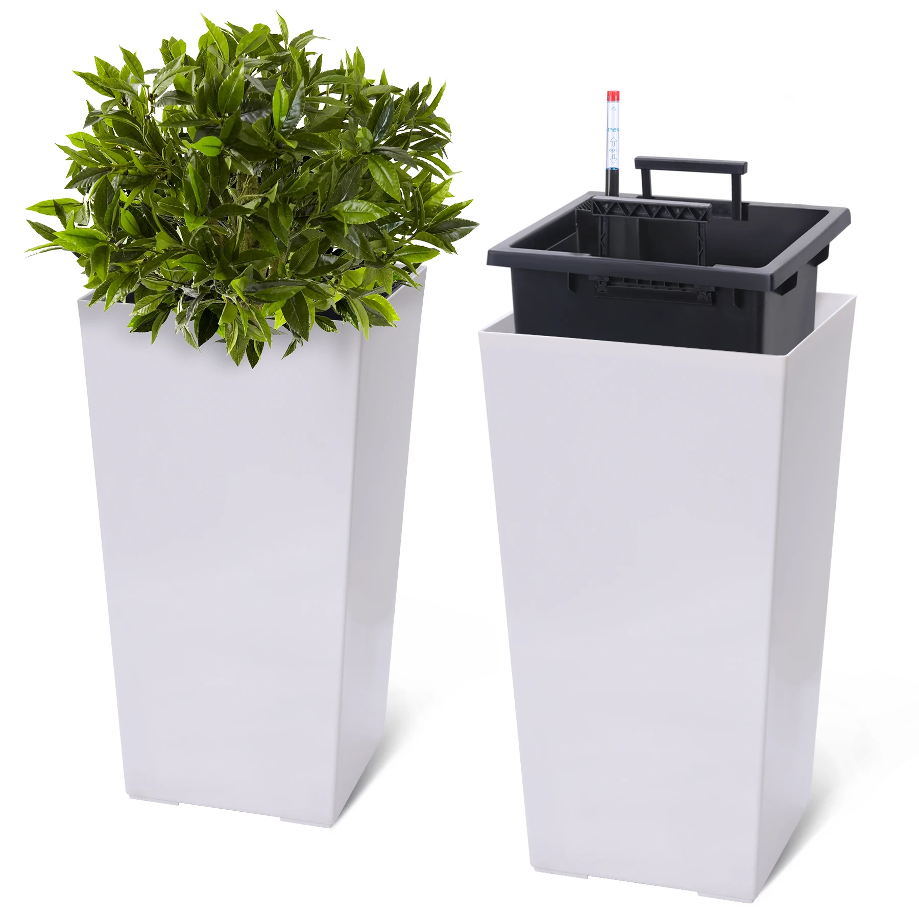 16" Tall Planters Set of 2, Indoor & Outdoor Black Planter Pots,  Drainage Holes, Water Level Monitor, and Inner Bucket, - Image 3