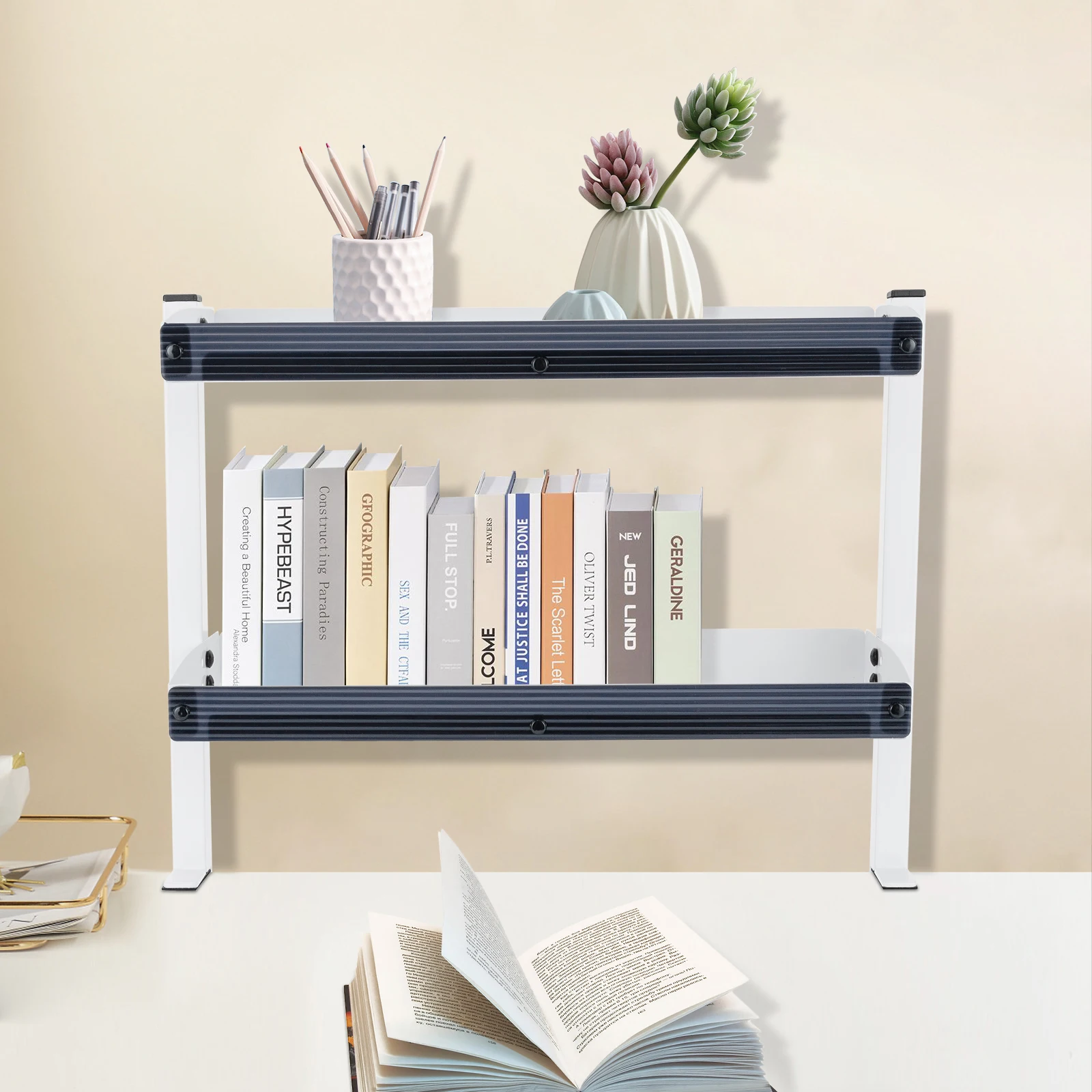 Clamp-on Desk Shelf, 2-Tier, Above or Under Table Corner Shelves Metal Organizer, - Image 5