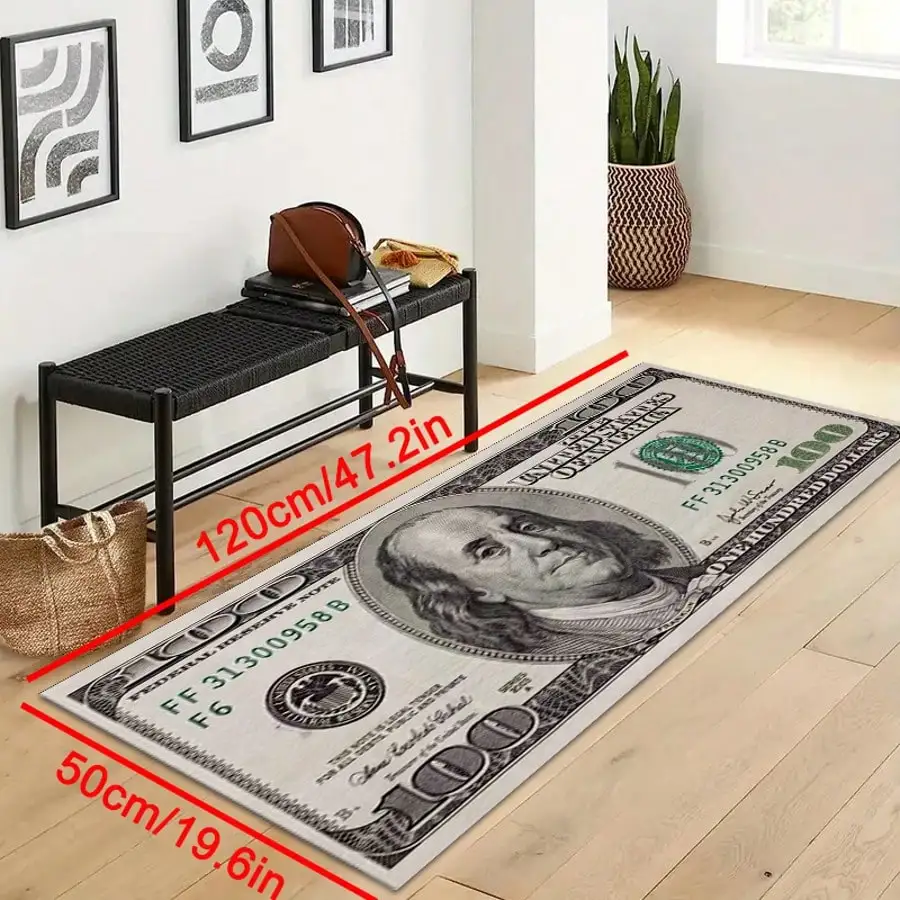 1pc Interesting Portrait & Dollar Bill Pattern Rug,  Washable All Season Bedside Mat - Image 7