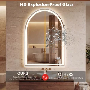 JHK Arched LED Bathroom Vanity Mirror for Wall Backlit Mirror with 3-Color Lights - Thumbnail Image 2