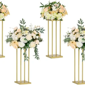 4 Pcs Gold Metal Flower Stand 23.6 in Tall Wedding Aisle Centerpiece